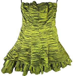 Vintage Jessica McClintock Cocktail Dress Women 8 Green 80s Corset Tulip Shiny